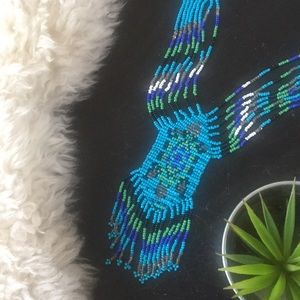 TURQUOISE SEED BEAD FRINGE NECKLACE